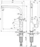 Küchenarmatur von Ideal Standard mit hohem Auslauf und schwenkbarem Auslauf. Diagramm zeigt Maße und Anschlüsse sowie den Funktionsmechanismus der Armatur.